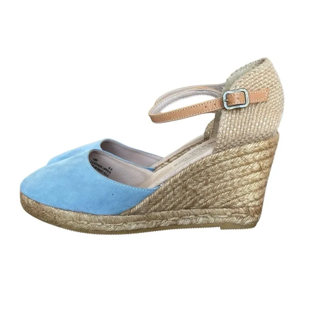 Anthropology Anthro Gaimo Blue Nubuck Jute Wedge Espadrille. Size 9.5 / 41